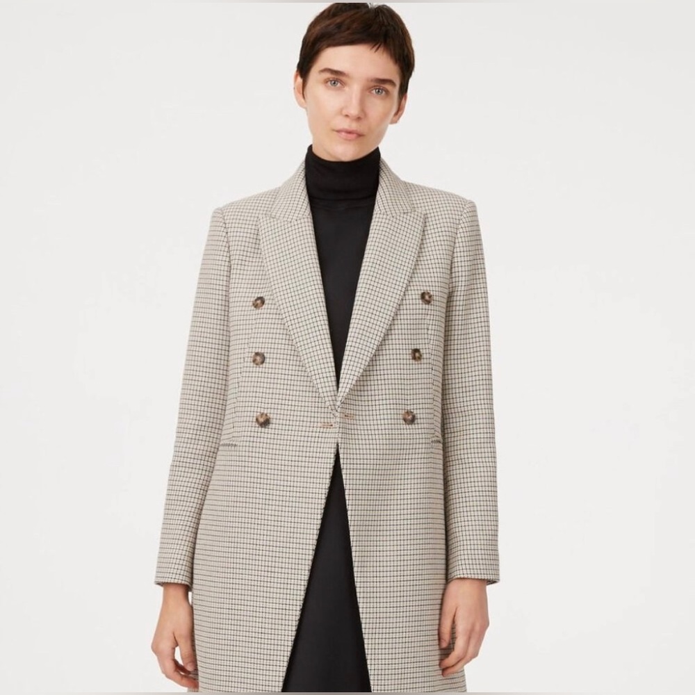 Club Monaco Beige Houndstooth Double-Breasted Coat